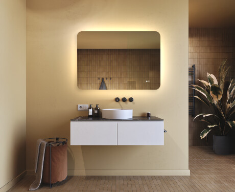 Espejo de baño redondeado con iluminación LED, 100×70 cm, bicolor, interruptor táctil, alfombrilla calefactable #9