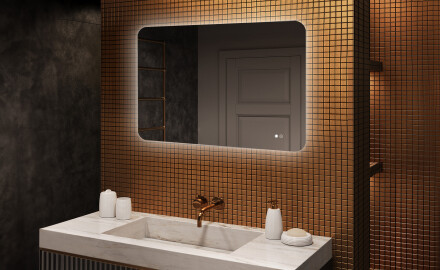 Espejo de baño redondeado con iluminación LED, 100×70 cm, bicolor, interruptor táctil, alfombrilla calefactable