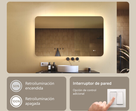 Espejo de baño redondeado con iluminación LED, 120×70 cm, bicolor, interruptor táctil, alfombrilla calefactable #4
