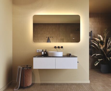 Espejo de baño redondeado con iluminación LED, 120×70 cm, bicolor, interruptor táctil, alfombrilla calefactable #9