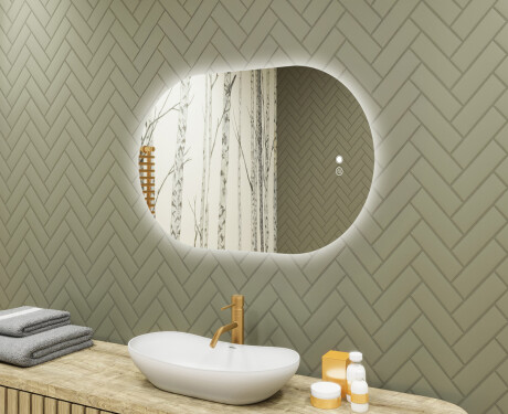 Espejo de baño iluminado, 80×50 cm, bicolor, interruptor táctil, alfombrilla calefactable