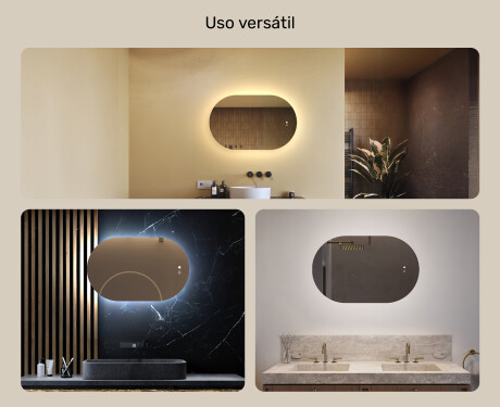 Espejo de baño iluminado, 80×50 cm, bicolor, interruptor táctil, alfombrilla calefactable #2