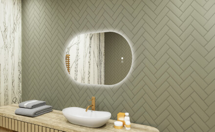 Espejo de baño iluminado, 80×50 cm, bicolor, interruptor táctil, alfombrilla calefactable