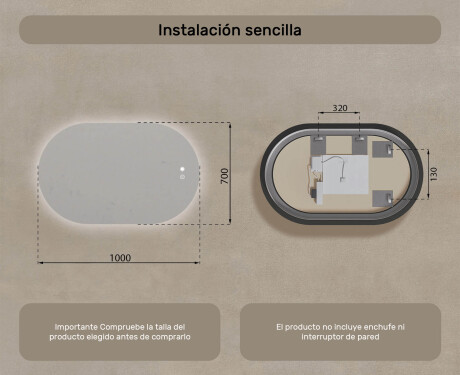 Espejo de baño iluminado, 100×70 cm, bicolor, interruptor táctil, alfombrilla calefactable #8