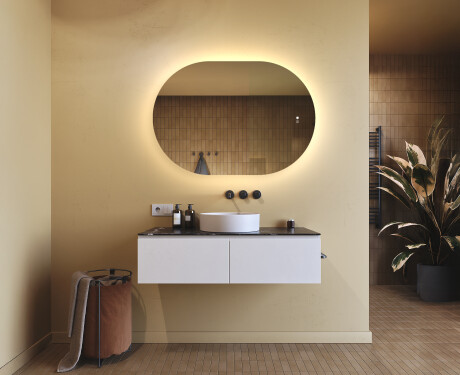 Espejo de baño iluminado, 100×70 cm, bicolor, interruptor táctil, alfombrilla calefactable #9