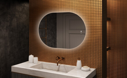 Espejo de baño iluminado, 100×70 cm, bicolor, interruptor táctil, alfombrilla calefactable