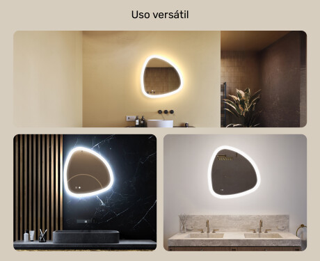 Espejo irregular con iluminación, 64×64 cm, bicolor, interruptor táctil, alfombrilla calefactable #2