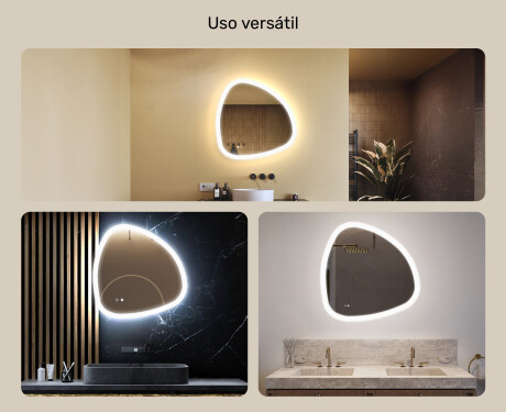 Espejo irregular con iluminación, 74×74 cm, bicolor, interruptor táctil, alfombrilla calefactable #2