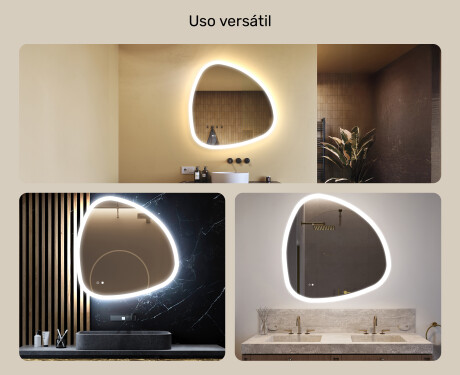 Espejo irregular con iluminación, 94×94 cm, bicolor, interruptor táctil, alfombrilla calefactable #2