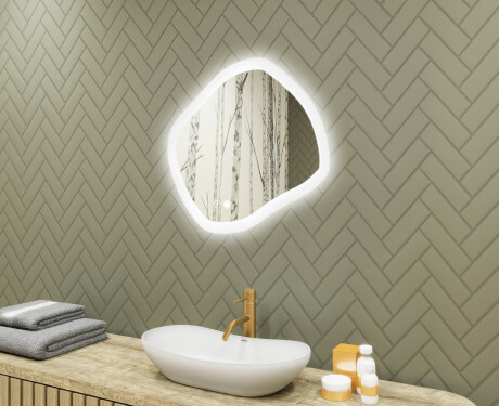 Espejo de baño con iluminación, 74×64 cm, doble color, interruptor táctil, alfombrilla calefactable