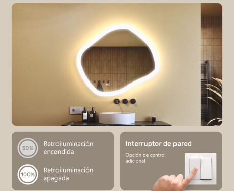 Espejo de baño con iluminación, 74×64 cm, doble color, interruptor táctil, alfombrilla calefactable #4