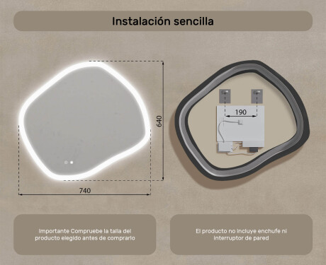 Espejo de baño con iluminación, 74×64 cm, doble color, interruptor táctil, alfombrilla calefactable #8
