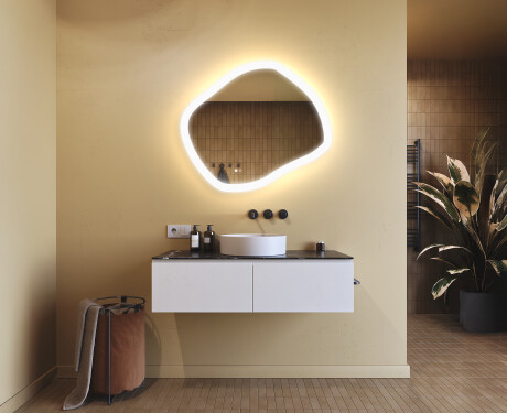 Espejo de baño con iluminación, 74×64 cm, doble color, interruptor táctil, alfombrilla calefactable #9