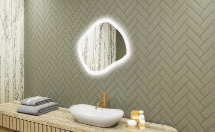 Espejo de baño con iluminación, 74×64 cm, doble color, interruptor táctil, alfombrilla calefactable