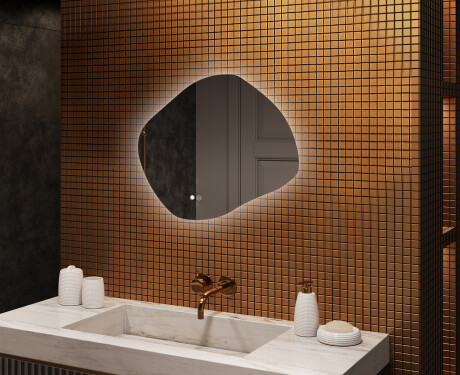 Espejo de baño con iluminación, 74×64 cm, bicolor, interruptor táctil, alfombrilla calefactable