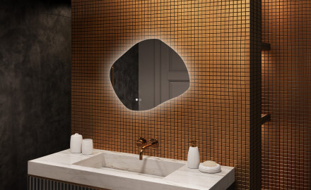 Espejo de baño con iluminación, 74×64 cm, bicolor, interruptor táctil, alfombrilla calefactable