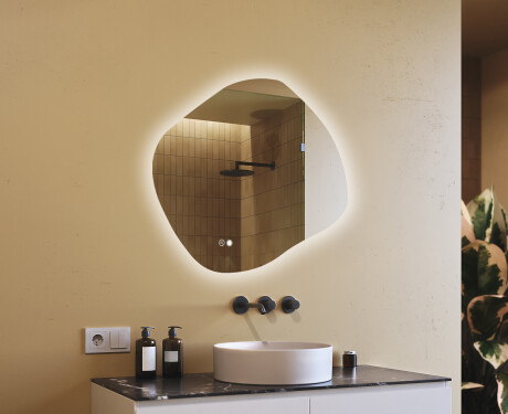Espejo de baño con iluminación, 94×84 cm, bicolor, interruptor táctil, alfombrilla calefactable