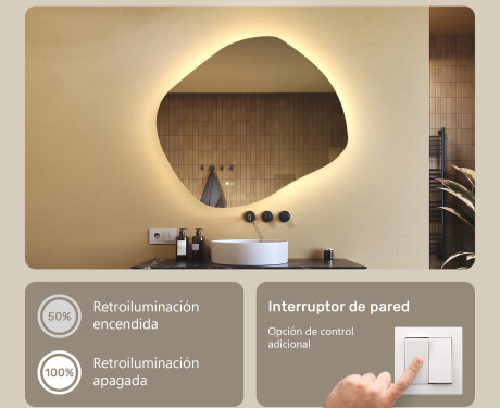 Espejo de baño con iluminación, 94×84 cm, bicolor, interruptor táctil, alfombrilla calefactable #4