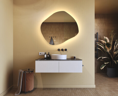 Espejo de baño con iluminación, 94×84 cm, bicolor, interruptor táctil, alfombrilla calefactable #9