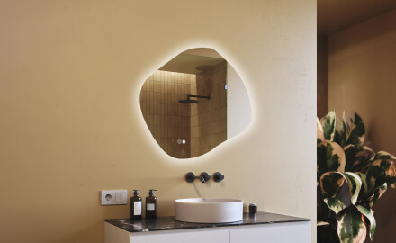 Espejo de baño con iluminación, 94×84 cm, bicolor, interruptor táctil, alfombrilla calefactable