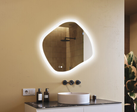 Espejo de baño con iluminación, 104×94 cm, bicolor, interruptor táctil, alfombrilla calefactable