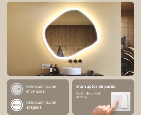 Espejo de baño con iluminación, 104×94 cm, bicolor, interruptor táctil, alfombrilla calefactable #4