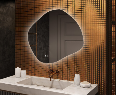 Espejo de baño con iluminación, 104×94 cm, bicolor, interruptor táctil, alfombrilla calefactable