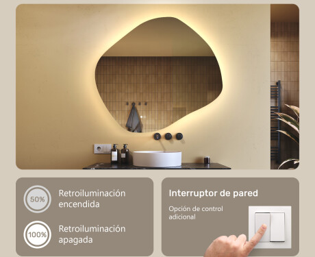 Espejo de baño con iluminación, 104×94 cm, bicolor, interruptor táctil, alfombrilla calefactable #4