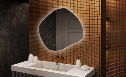 Espejo de baño con iluminación, 104×94 cm, bicolor, interruptor táctil, alfombrilla calefactable