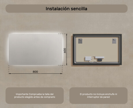 Espejo de baño iluminado 60x80/80x60 cm con luz neutra 4500K #6