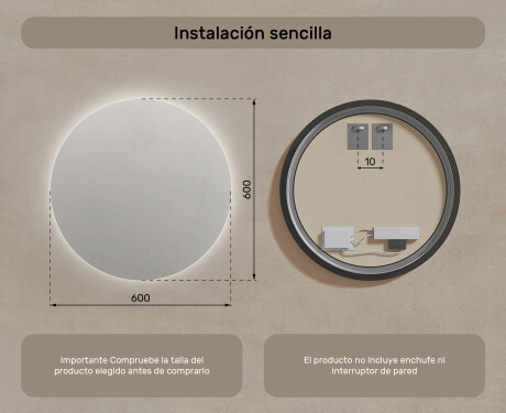 Espejo de baño redondo iluminado de 60 cm con luz neutra 4500K #6