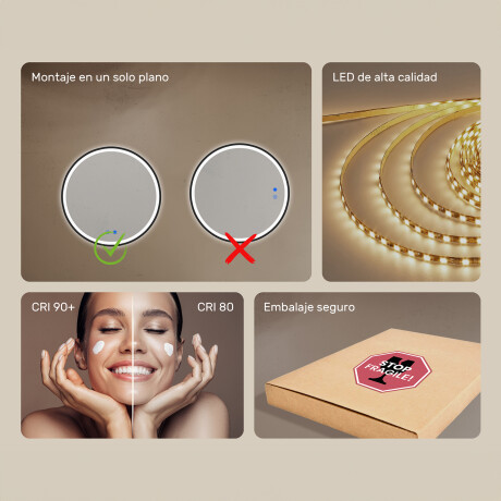 Espejo redondo LED en un marco dorado de aluminio #7