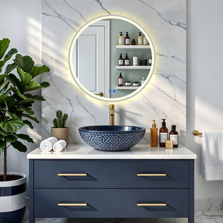 Espejo redondo con retroiluminación LED - 60/80 cm en un marco plateado de aluminio #8