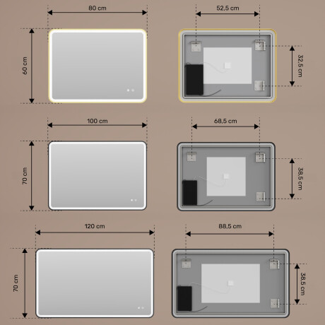 Espejo con esquinas redondeadas e iluminación LED en un marco negro de aluminio #3