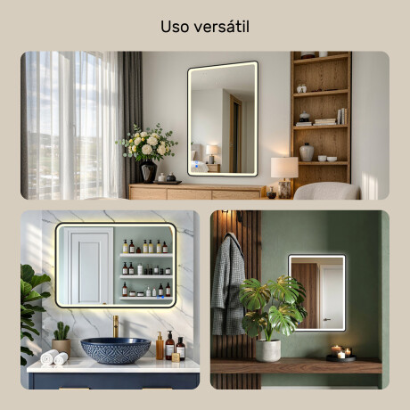 Espejo con esquinas redondeadas e iluminación LED en un marco negro de aluminio #4