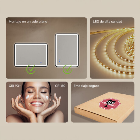 Espejo redondeado LED en un marco dorado de aluminio #7