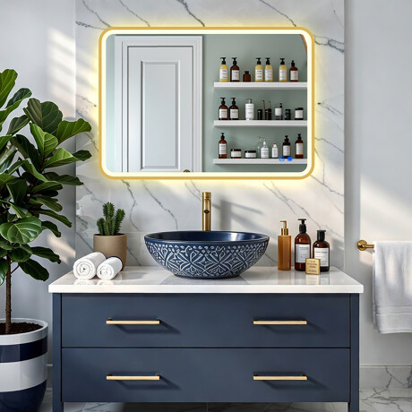 Espejo redondeado LED en un marco dorado de aluminio #8