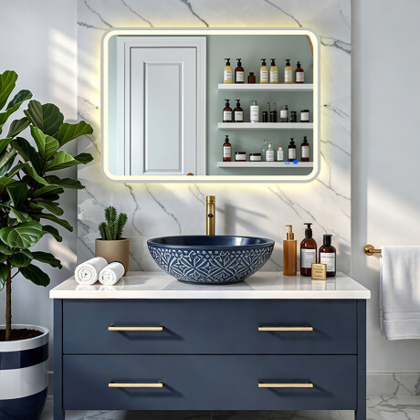 Espejo LED redondeado con iluminación - 80x60/100x70/120x70 cm en marco de aluminio plateado #8