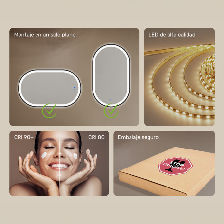 Espejo ovalado con iluminación LED con marco de aluminio negro #7