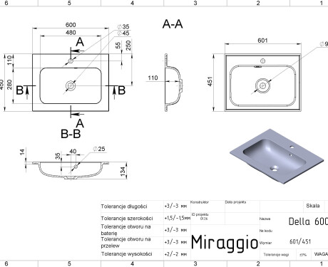 Lavabo DELLA 600 MATT