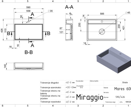 Lavabo MARES 600 MATT