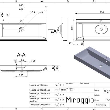 Lavabo VARNA 1000 MATT #1