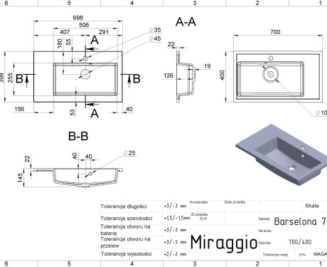 Lavabo BARCELONA 700 R MATT