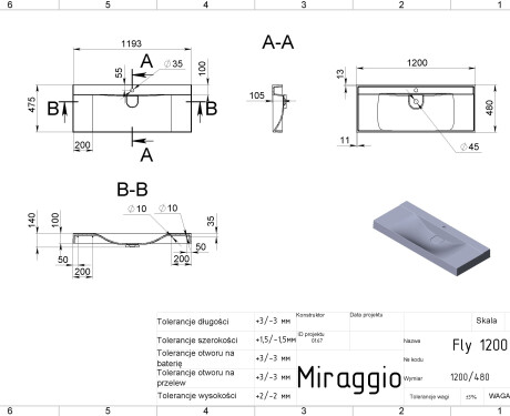 Lavabo FLY 1200 MATT