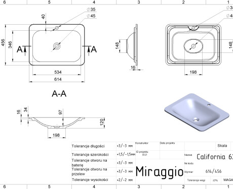 Lavabo CALIFORNIA MIRASOFT