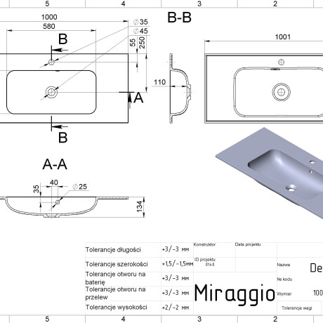 Lavabo DELLA 1000 MIRASOFT #1