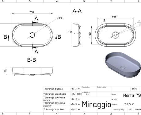 Lavabo MARTA 750 MIRASOFT