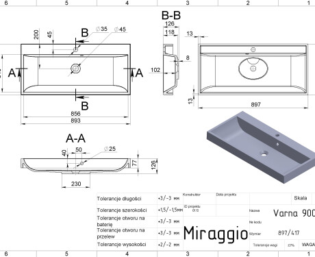 Lavabo VARNA 900 MIRASOFT
