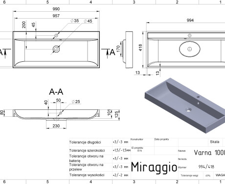 Lavabo VARNA 1000 MIRASOFT