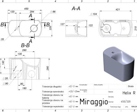 Lavabo HELIX R MIRASOFT